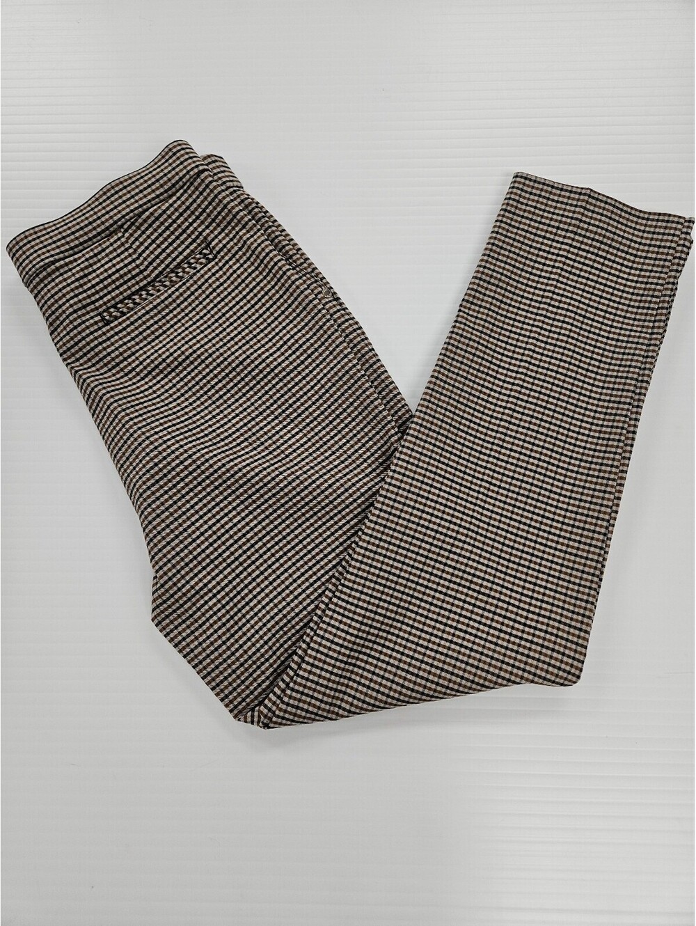 Anne Klein Slim Ankle Pants Size L Taupe Checkered Pattern